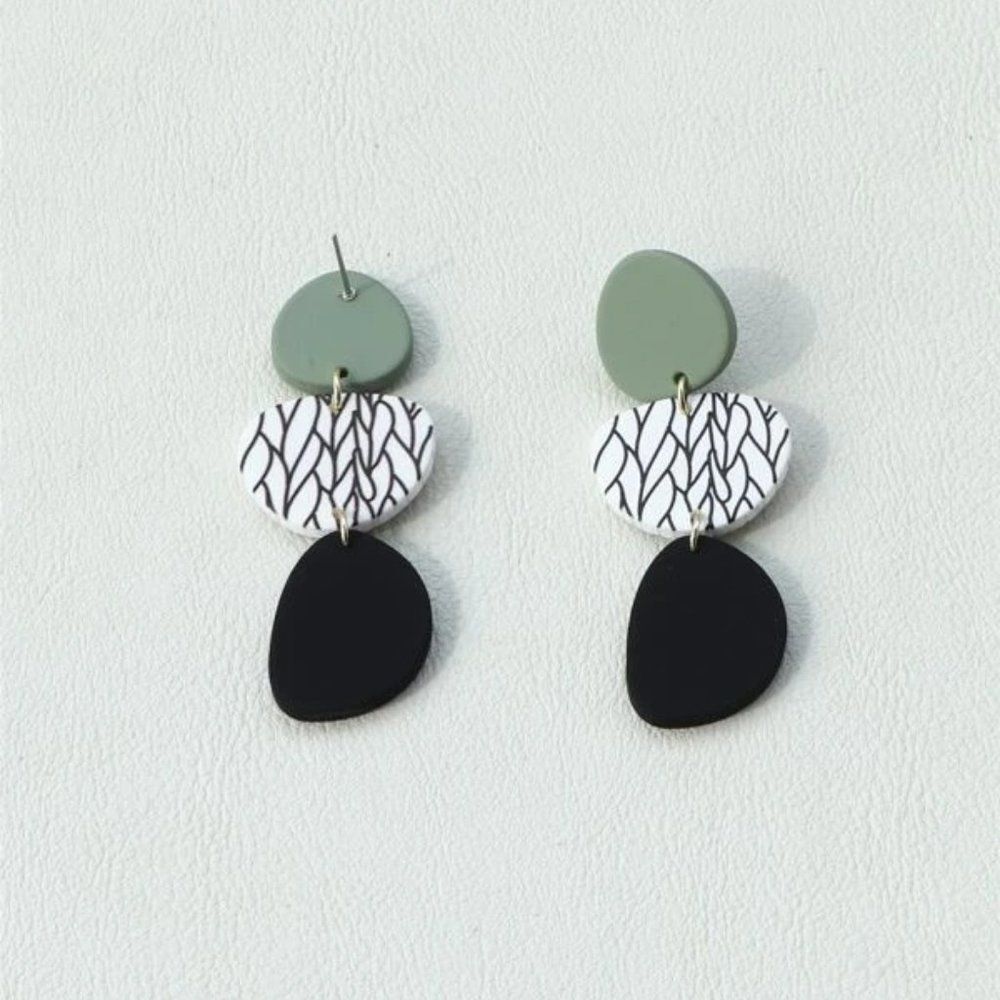 5/$25 Green and Black Acrylic Geometric Statement Earrings - Picture 5 of 10